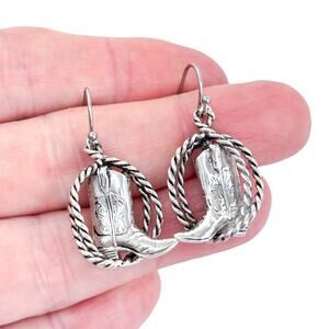 Vintage RAMA Sterling Silver 925 Cowboy Boot Lasso Dangle Earrings